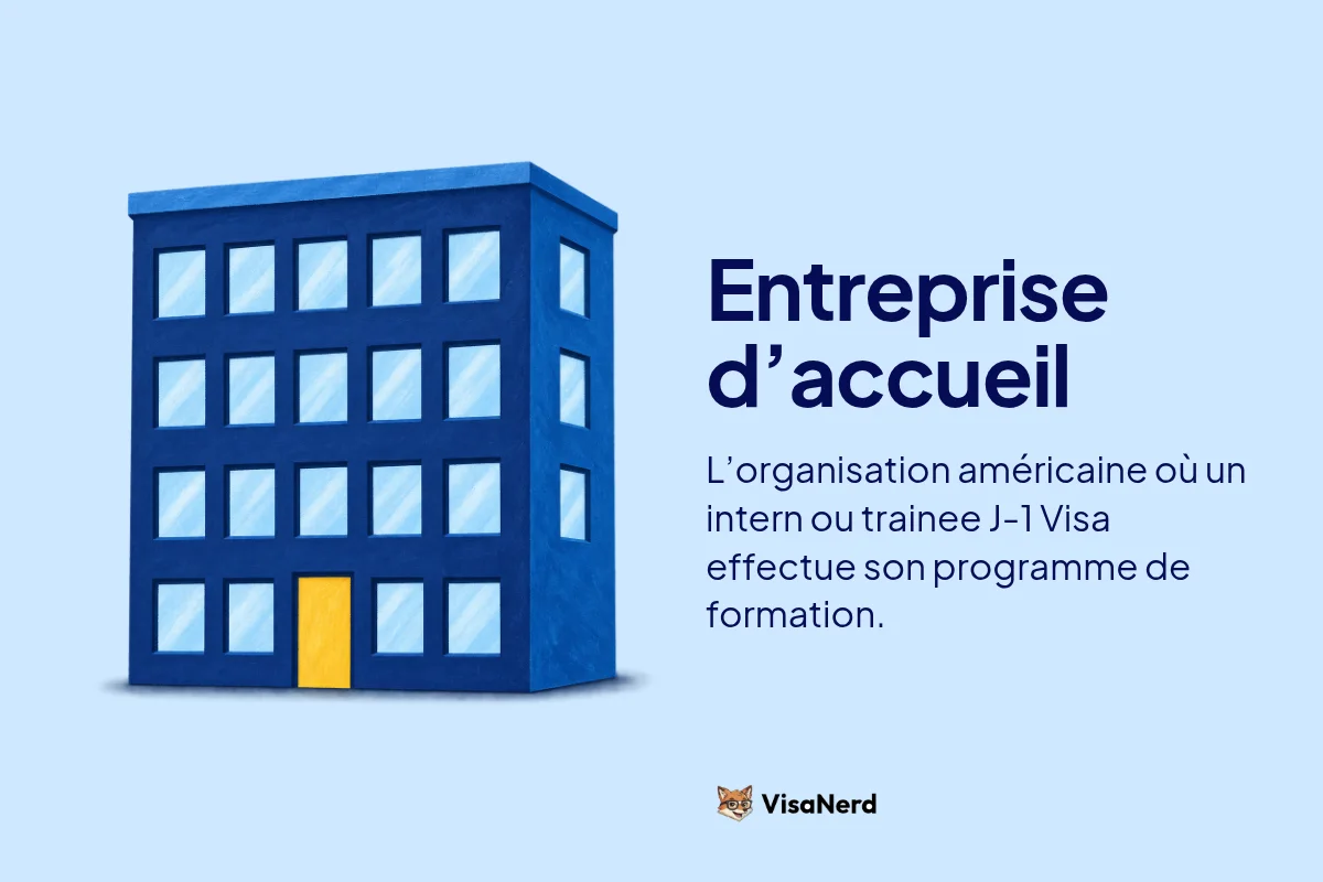 Entreprise d’accueil: L’organisation américaine où un intern ou trainee J-1 Visa effectue son programme de formation.