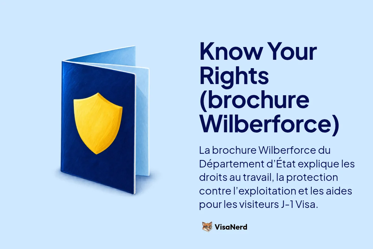 Know Your Rights (brochure Wilberforce): La brochure Wilberforce du Département d’État explique les droits au travail, la protection contre l’exploitation et les aides pour les visiteurs J-1 Visa.