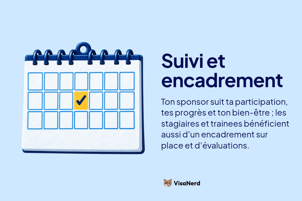 Suivi et encadrement: Ton sponsor suit ta participation, tes progrès et ton bien-être ; les stagiaires et trainees bénéficient aussi d’un encadrement sur place et d’évaluations.
