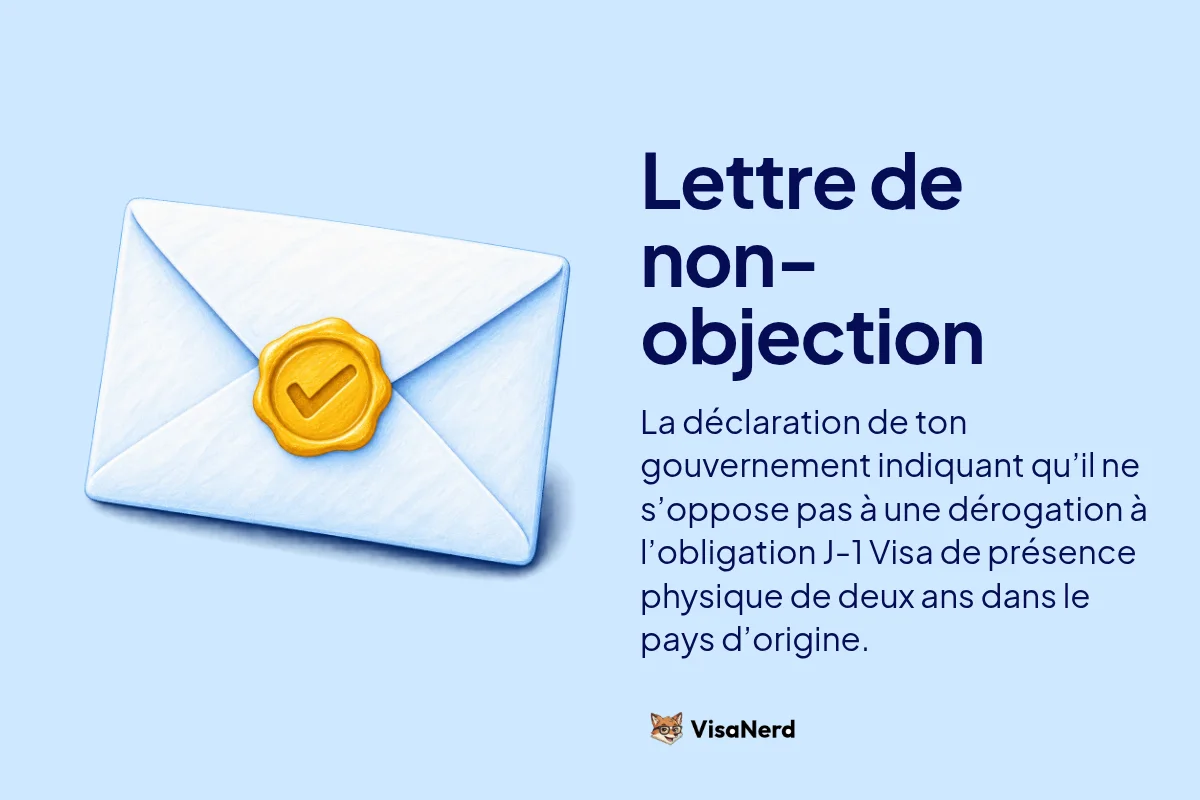 Lettre de non-objection: La déclaration de ton gouvernement indiquant qu’il ne s’oppose pas à une dérogation à l’obligation J-1 Visa de présence physique de deux ans dans le pays d’origine.