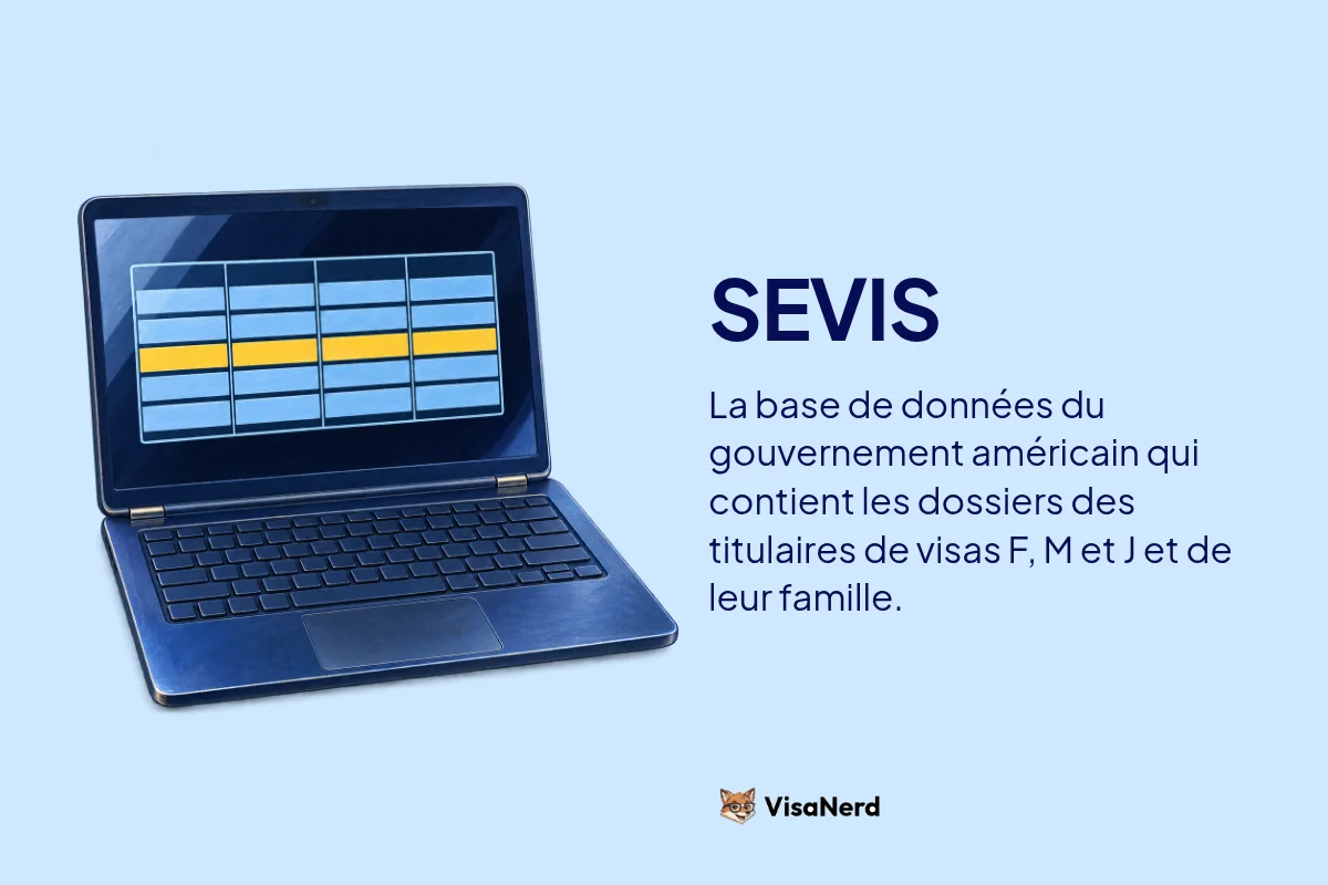 SEVIS: La base de données du gouvernement américain qui contient les dossiers des titulaires de visas F, M et J et de leur famille.