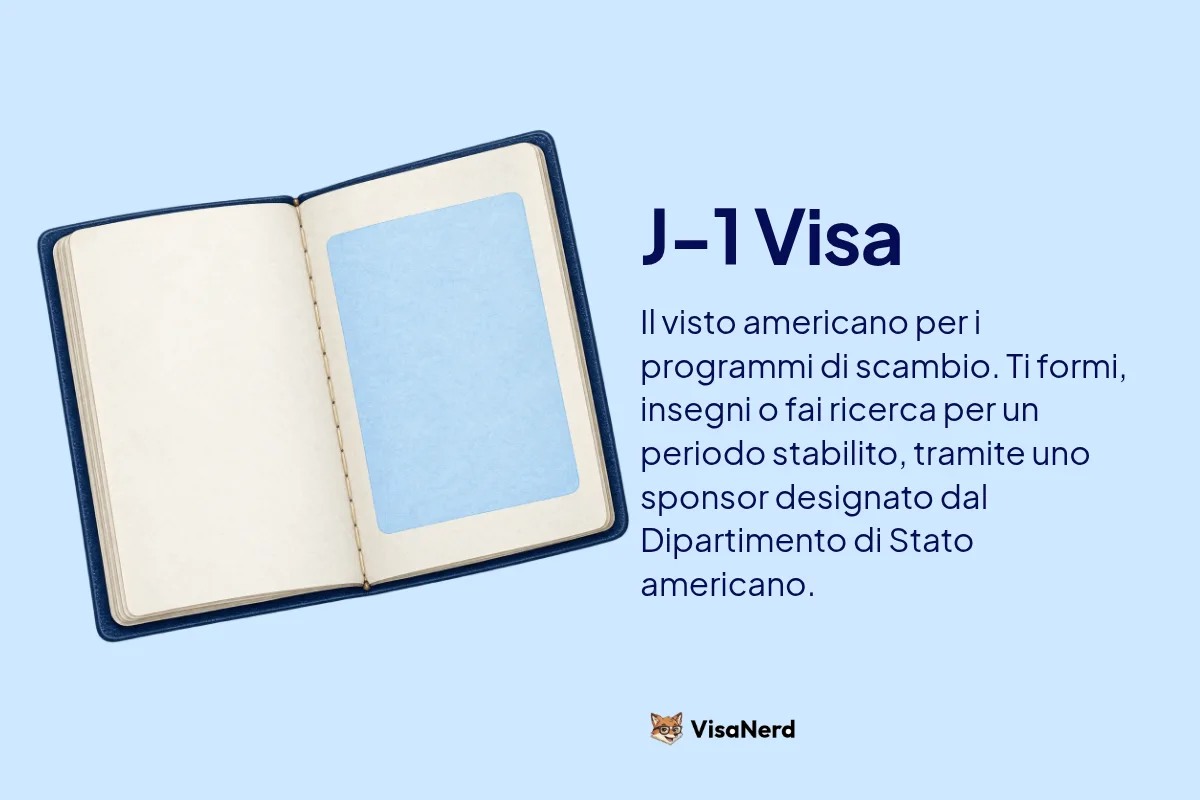 J-1 Visa: Il visto americano per i programmi di scambio. Ti formi, insegni o fai ricerca per un periodo stabilito, tramite uno sponsor designato dal Dipartimento di Stato americano.