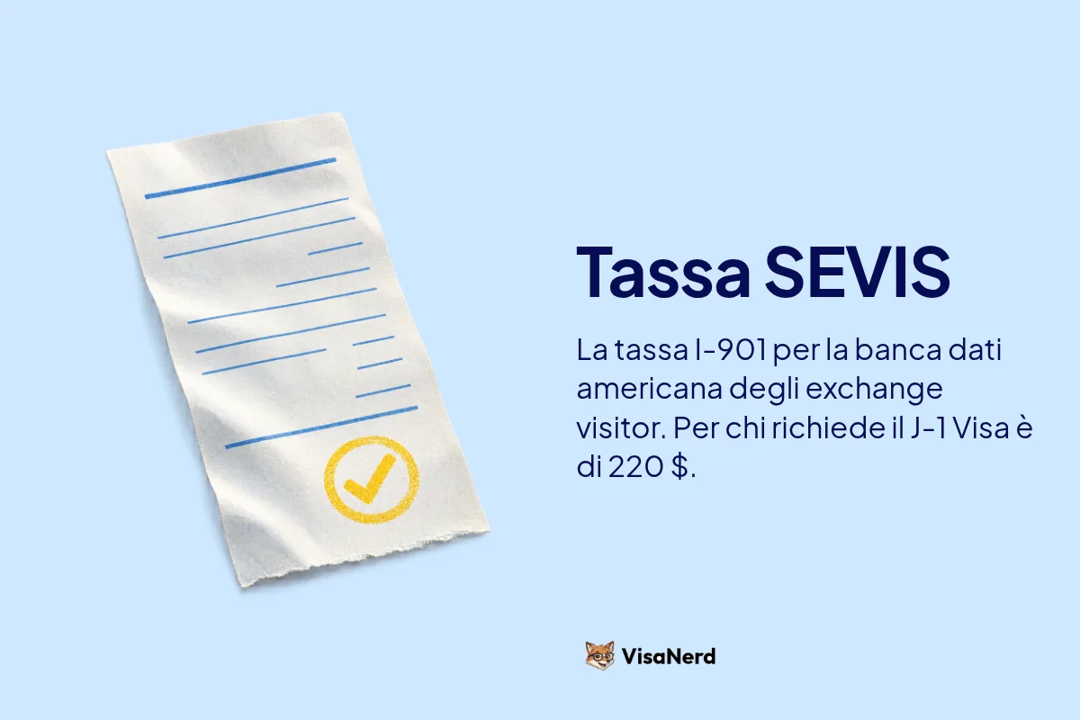 Tassa SEVIS: La tassa I-901 per la banca dati americana degli exchange visitor. Per chi richiede il J-1 Visa è di 220 $.