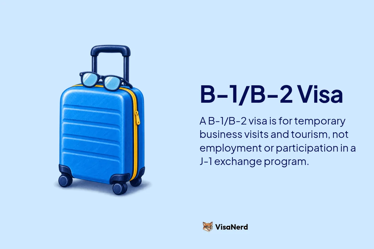 B-1/B-2 Visa: A B-1/B-2 visa is for temporary business visits and tourism, not employment or participation in a J-1 exchange program.