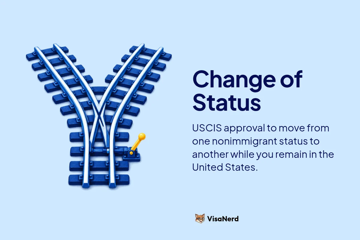 Change of Status: USCIS approval to move from one nonimmigrant status to another while you remain in the United States.