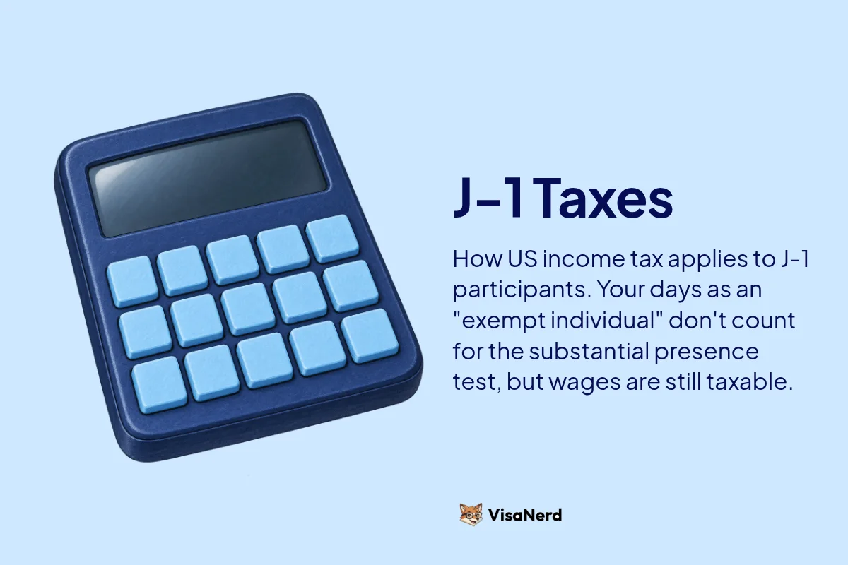 J-1 Taxes: How US income tax applies to J-1 participants: exempt-individual days don’t count for the substantial presence test, but wages are still taxable.