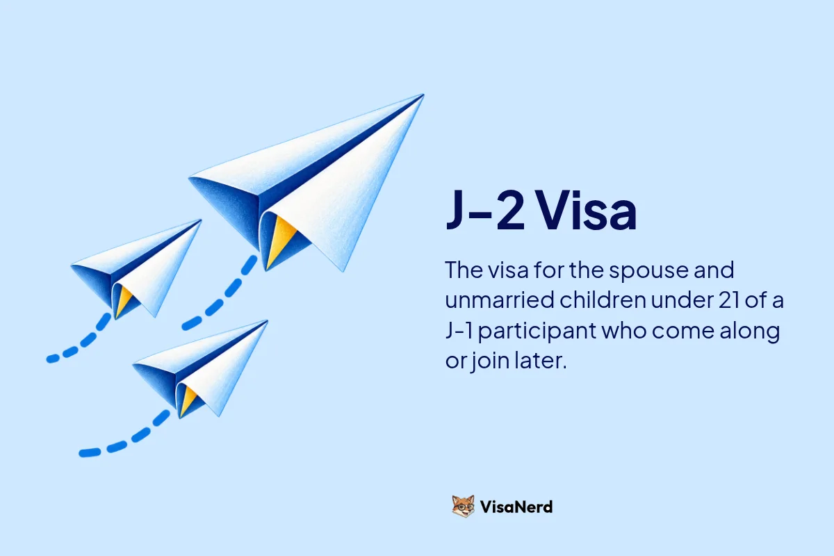 J-2 Visa: The visa for the spouse and unmarried children under 21 of a J-1 participant who come along or join later.