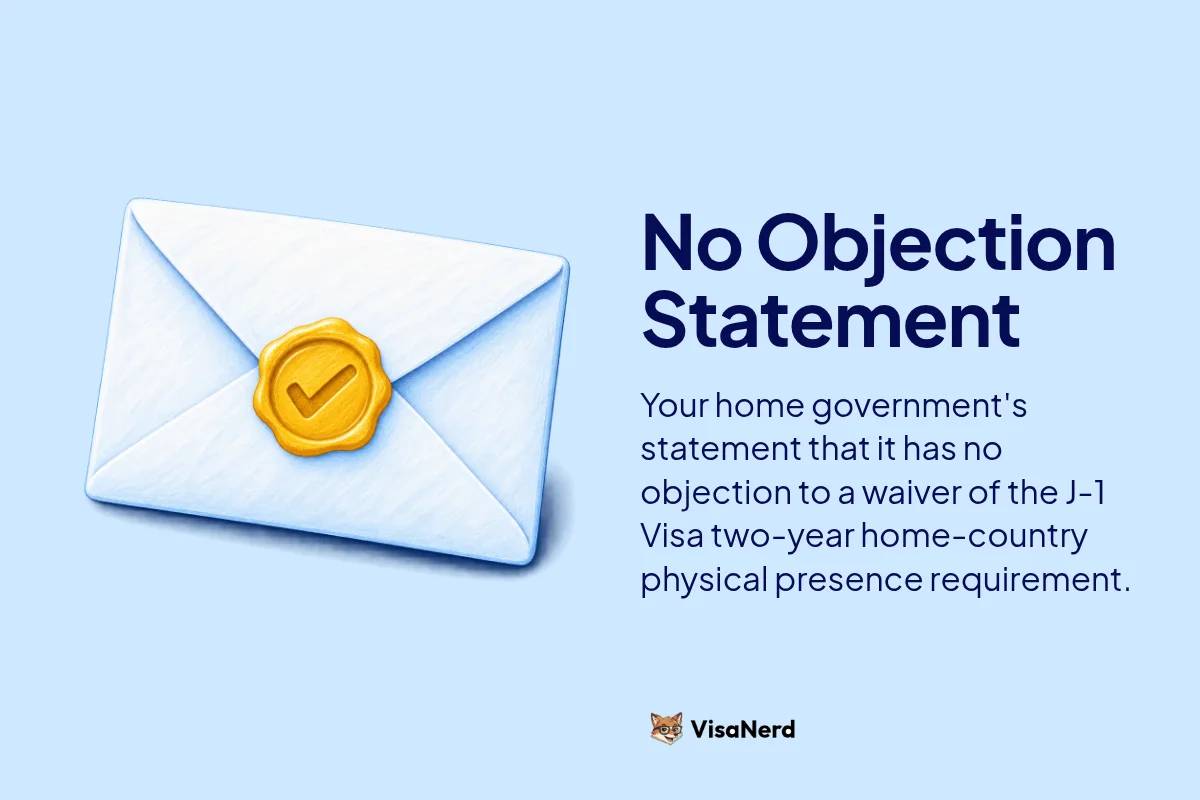 No Objection Statement: Your home government's statement that it has no objection to a waiver of the J-1 Visa two-year home-country physical presence requirement.