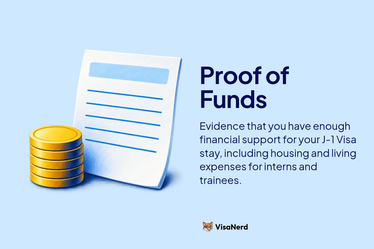 Proof of Funds: Evidence that you have enough financial support for your J-1 Visa stay, including housing and living expenses for interns and trainees.